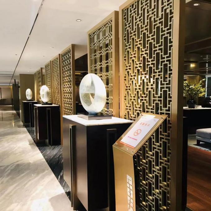 Corte a laser de estilo americano de aço inoxidável de ouro divisória de tela de sala para casa hotel restaurante 4