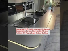 Customizado 316L linha de cabelo escovado em relevo superfície de borbulha de contas chapas de aço inoxidável acabado 304 borda redonda mesa de cozinha