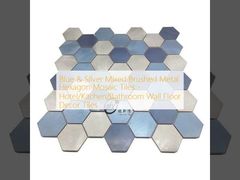 Azulejos de mosaico hexagonais em metal escovado misto azul e prata - Azulejos de decoração para parede e chão de hotel/cozinha/banheiro