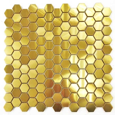 Telha de aço inoxidável lustrada linha fina de Backsplash do hexágono do ouro para o RUÍDO do ISO da cozinha