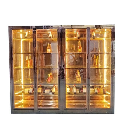 Armário de vinhos de aço inoxidável dourado personalizado de alta qualidade com porta de vidro adequado para restaurantes