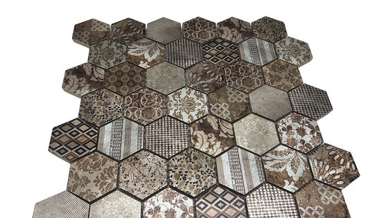 Bom preço Arte moderna de luxo 300 * 300mm Hexagonal Inkjet Mosaico de metal on-line