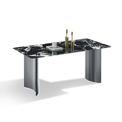 Bom preço Tabela de mesa de pedra sinterizada de arco redondo duplo de aço inoxidável pernas de mesa de luxo de aço inoxidável de luxo on-line