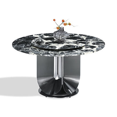 Bom preço Mesa redonda de pedra sinterizada de cor preta de aço inoxidável Mesa de jantar com plataforma giratória on-line
