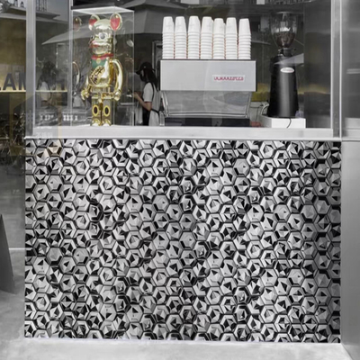 Autocolantes de parede 3D para cozinha Mármore mosaico Hexágono preto Para café bar hotel