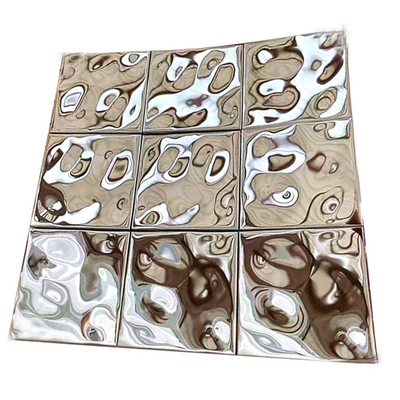 Espelho Prata de água ondulada 304 azulejos de mosaico de aço inoxidável 300x300mm Para decoração de interiores