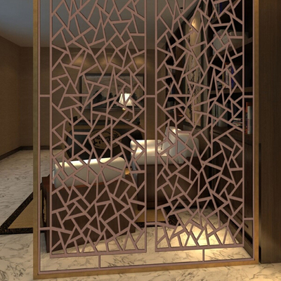 Fábrica Espelho Antigo Rosa Dourado Linha de cabelo escovado Corte a laser Escultura 304 Espelho de divisória de aço inoxidável de cores divisores de quarto para hotel