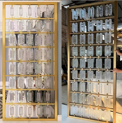 Linha de cabelo de ouro colorido espelho escovado inserção de vidro mistura 304 divisores de quarto de aço inoxidável divisória de tela
