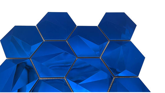 Bom preço Arte de luxo safira espelho hexagonal tridimensional mosaico de metal modelo 3D Design para Bar Home Village Hotel on-line