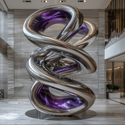 Escultura de aço inoxidável 316L polido espelhado 3D com acabamentos 304 personalizados de fábrica para edifícios de escritórios