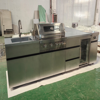 304 de aço inoxidável Sliver Custom Design Full Set Outdoor Grill Kitchen Cabinet