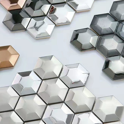3D Hexagon Silver Color mosaico de aço inoxidável para decoração de parede