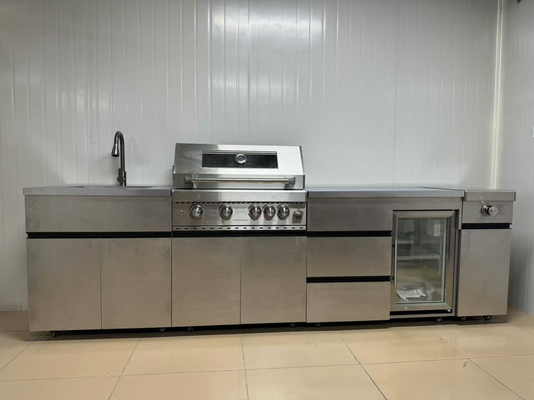 304 Grill de gas para churrasqueira ao ar livre Armários de display de metal Armários de cozinha funcionais de aço inoxidável