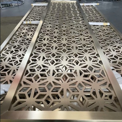 Corte a laser 3 * 10ft Jali Projeto de decoração de hotel Móveis para casa escova de ouro tela de aço inoxidável