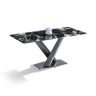 Bom preço Mesa de Jantar Moderna em Pedra Sinterizada, Titânio Preto e Aço Inoxidável on-line