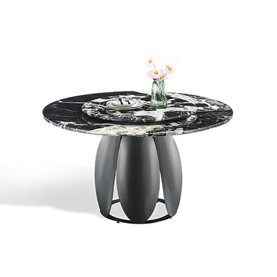 Bom preço Mesa de jantar moderna redonda em pedra sinterizada preta com base em aço inoxidável e tampo giratório on-line
