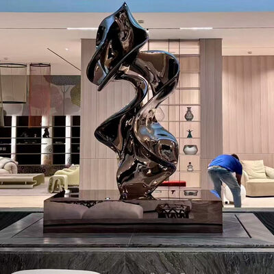 Bom preço Escultura Abstrata Moderna em Aço Inoxidável - Acabamento em Titânio Preto Polido para Lobby de Hotel e Decoração de Interiores de Luxo on-line