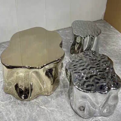 Mesa de centro de aço inoxidável 201 304 com espelho/polido, oca em forma de nuvem, luxo leve e galvanizado